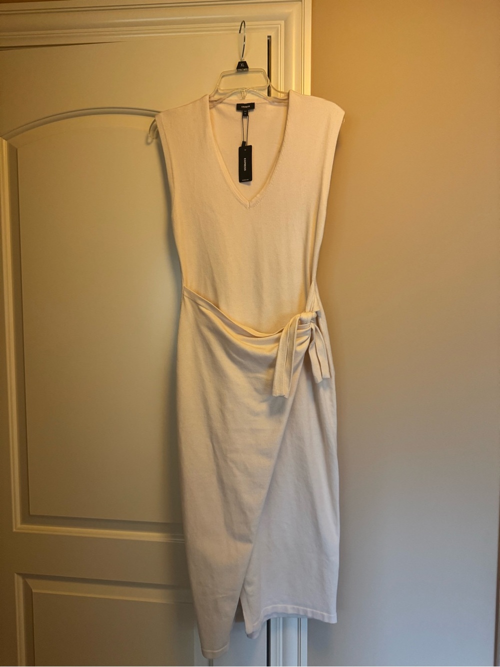 Express Cream V-Neck Wrap Midi Dress
